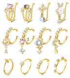 Florideco 12Pcs Nose Cuff Fake Nose Ring Hoop for Women Men Gold