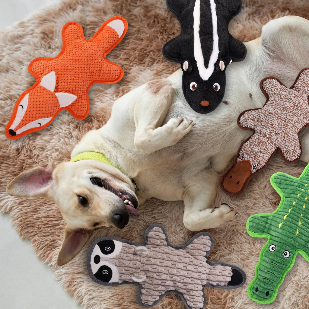 Eneston 5 Pack No Stuffing Squeaky Dog Toys for Large Dogs - Interactive Durable Plush Chew Toy with Crinkle Paper, Safe Pet Toy for Small to Large Breed, Ideal for Puppy Gifts & Tug of War Toys
