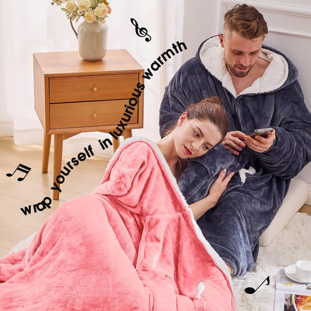JOYWOO Pink Wearable Blanket Hoodie, Oversized Birthday Gifts for Girlfriend, Hooded Blanket Christmas Gifts for Girls Women, Cozy Fuzzy Sherpa Sweatshirt Blanket with Giant Pocket and Zipper, Pink