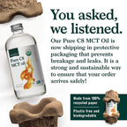 Natural Force Organic Pure C8 MCT Oil – Liquid MCT Oil in Glass Bottle Container – Concentrated Caprylic Acid – Keto, Paleo, Kosher, Vegan & Non-GMO – Lab Tested for Quality and Purity, 16 Ounce