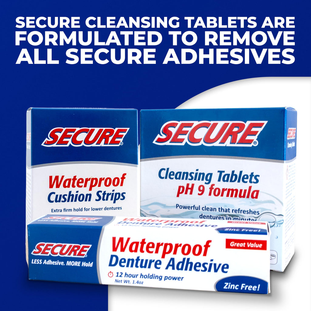 Secure Denture Adhesive Cream for Uppers, Lowers & Partials – Waterproof Seal & Zinc Free – Food Grade Ingredients - Less Adhesive, More Hold - Tube Lasts Up to 8 Weeks – 1.4 oz (8 Pack)
