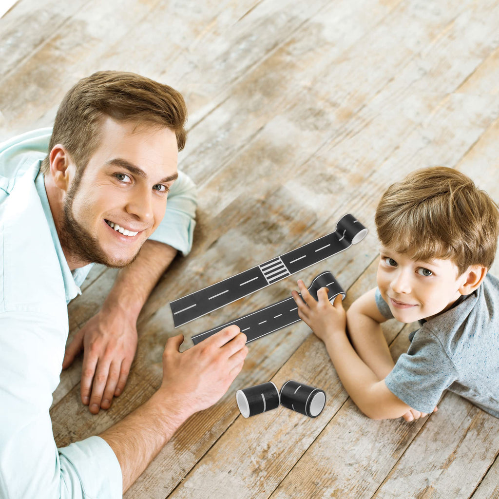 Haconba 10 Rolls 16.4 Feet Road Tape Black Road Tapes for Kids Toy Car Track Racing Party Decoration (Style Set 1)