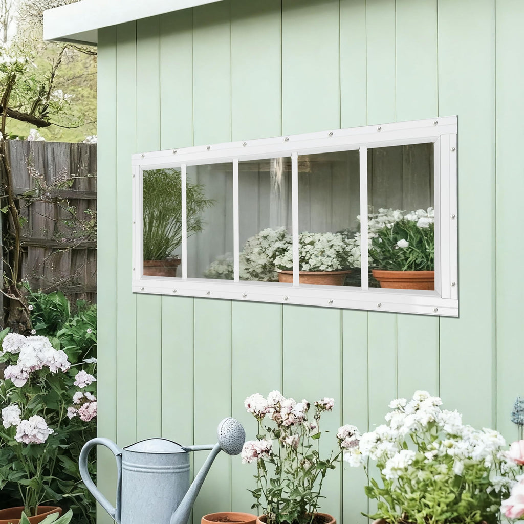 NOTASA Shed Windows 2 Pack, Fixed Transom Windows 10" x 29" with Tempered Glass, Garage Doors Window for Shed, Chicken Coop, Playhouse, Household (White)