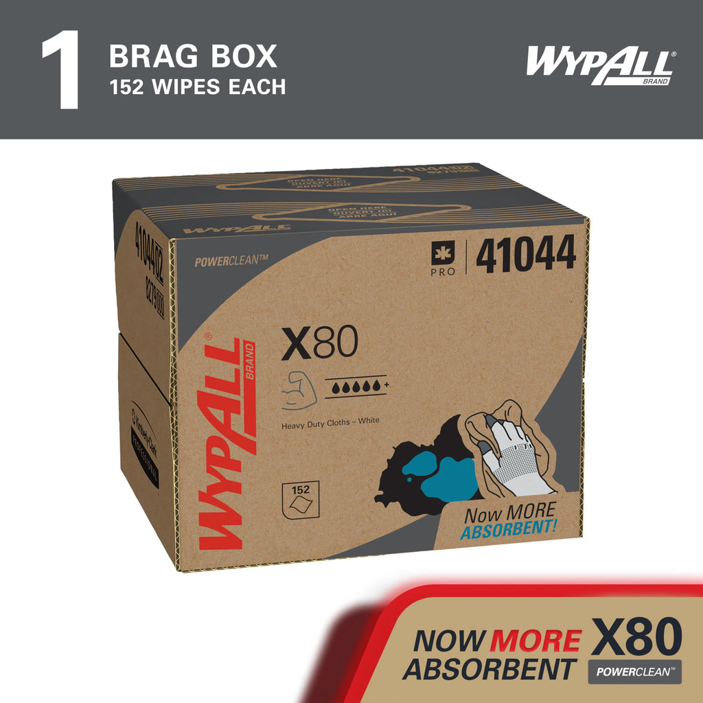 WypAll PowerClean X80 Heavy Duty Cloths, Brag Box, 152 Towels (41044)