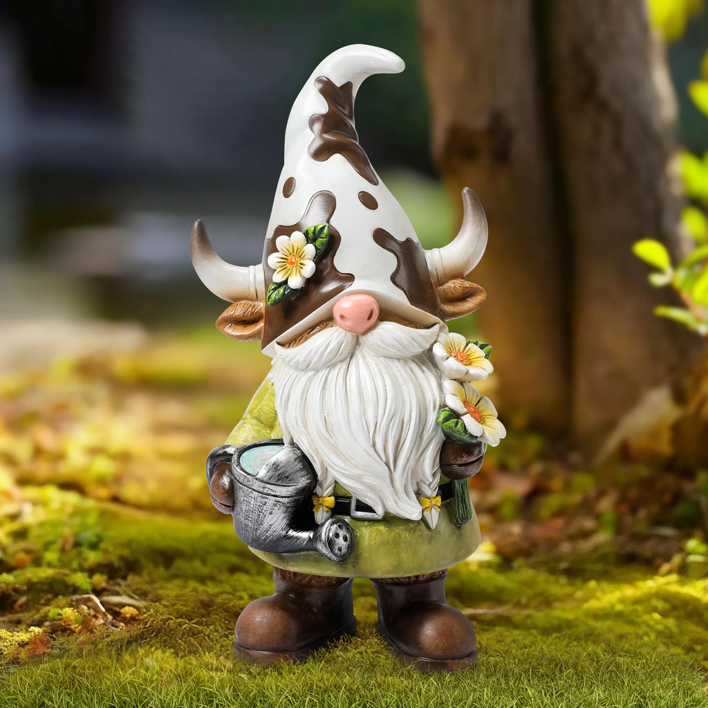 Garden Gnomes Statue Farm Cow Gnome Figurine, Outdoor Animal Decor for Yard