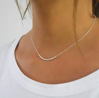 Annika Bella Silver Beaded Necklace for Women, Dainty 16 Faceted Beads Bar Pendant, Waterproof Tarnish Resistant Jewelry, 15" + 2" Extender, Gift for Her