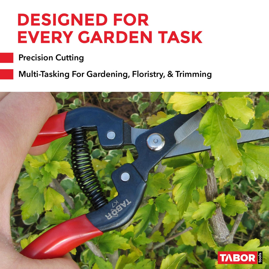 TABOR TOOLS K7A Pruning Snips – 7,5" – Carbon Steel Flower Pruning Scissors for Gardening | Floral Snips and Pruners for Deadheading, Trimming & Harvesting Herbs, Flowers, Fruits or Vegetables