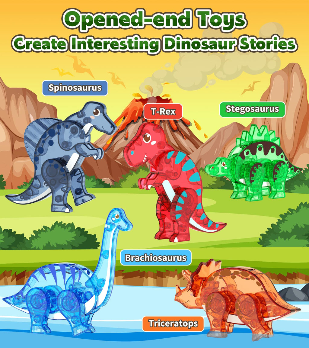 Asago Magnetic Tiles Dinosaurs Magnet Building Blocks Toys for Kids Ages 3-5 4-8 8-12 Creative Animals Educational Stack Tile Construction for Boys Girls Toddlers 5-7 Year Old to STEM Learning