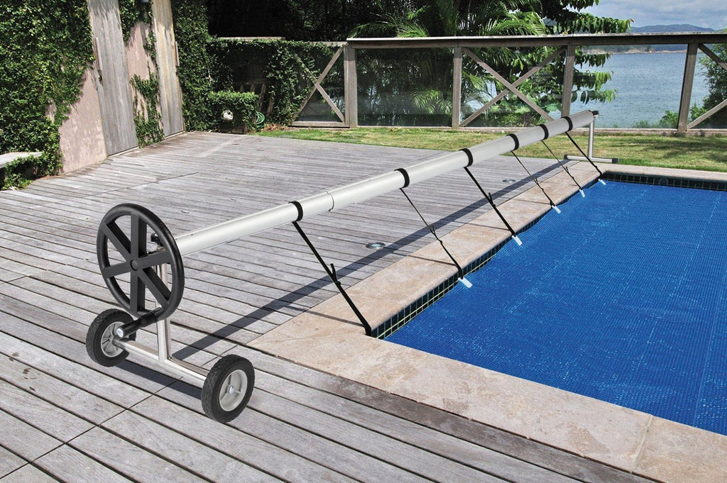 VINGLI 21 FT Pool Cover Reel, Aluminum Solar Swimming Inground Pool Cover Reel Set, Up to 21-Feet Wide x 40-Feet Length, Black
