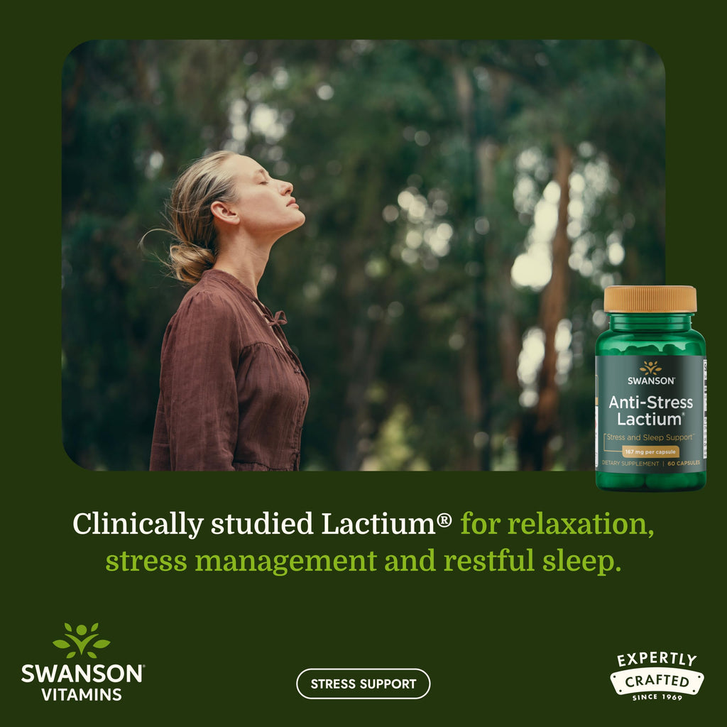 Swanson Women's Anti-Stress Formula (Lactium) - Helps Counter Stress, Promotes Relaxation and Sleep Support - (60 Capsules, 167mg) 1 Pack