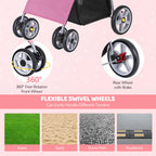 ZENY Foldable Pet Stroller, Cat/Dog Stroller with 4 Wheel, Pet Travel Carrier Strolling Cart with Storage Basket, Cup Holder (Pink)