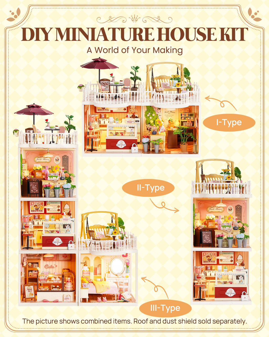 Rolife Super Creator Series Accessroies, DIY Mini Flower Garden Scenery Kit, Miniature Dollhouse Castle Building Kit's Part, Sunny Break Terrace Gift for Kids Adults Women