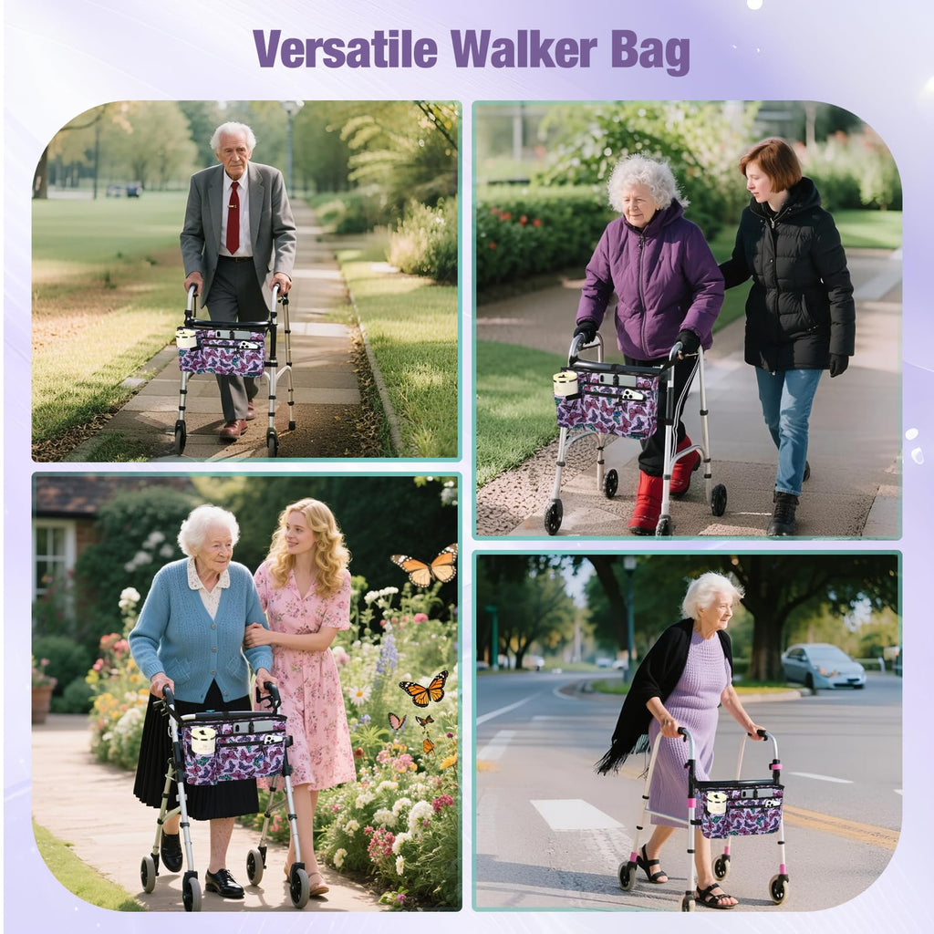 ZHCHG Walker Bag with Cup Holder, Walker Accessories for Seniors Detachable, Foldable Walker Basket with Big Capacity, Best Gift- Purple (Not Fit Rollator Walkers)