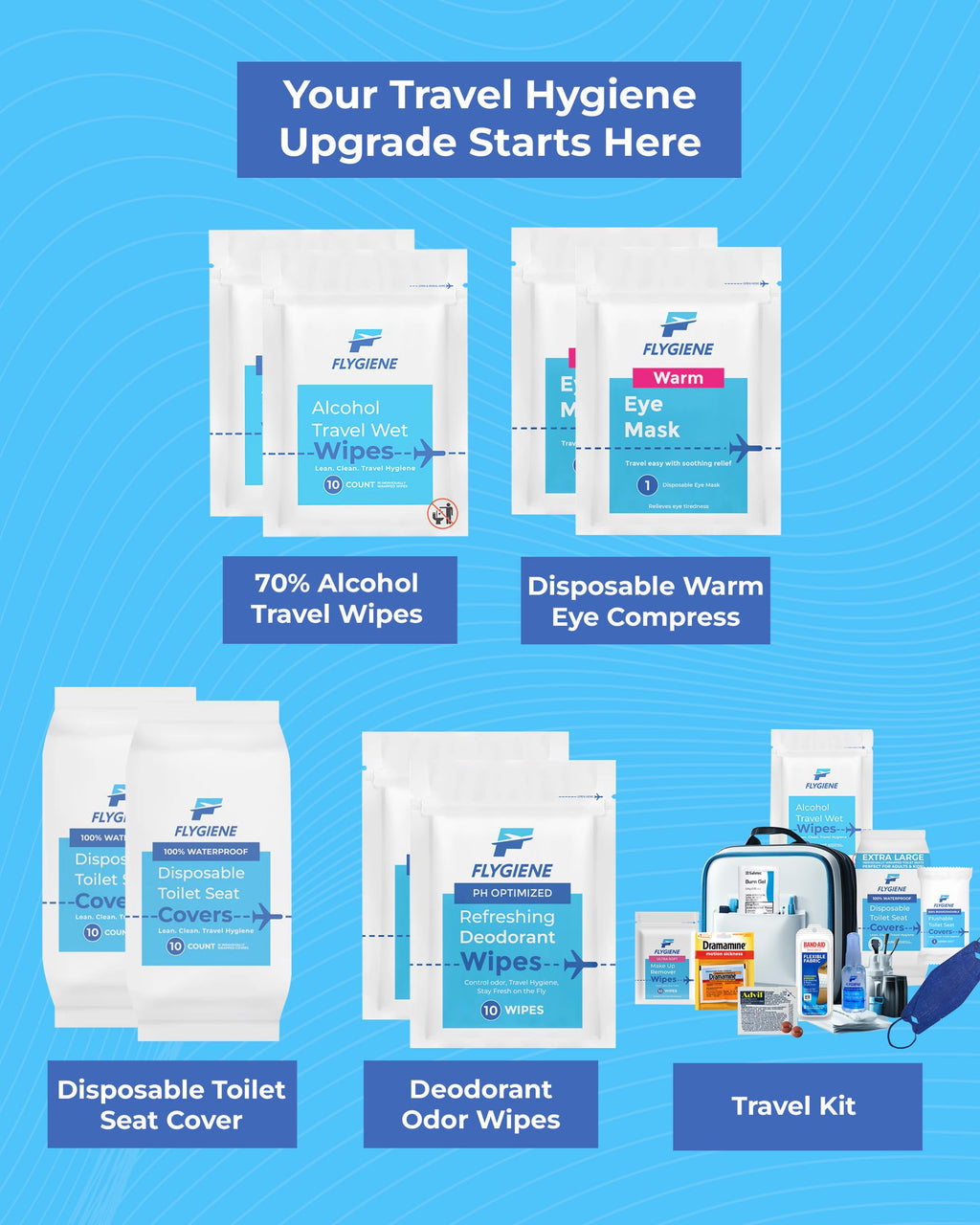 FLYGIENE Travel Sanitizing Wipes (20 Count (2 Packs of 10))