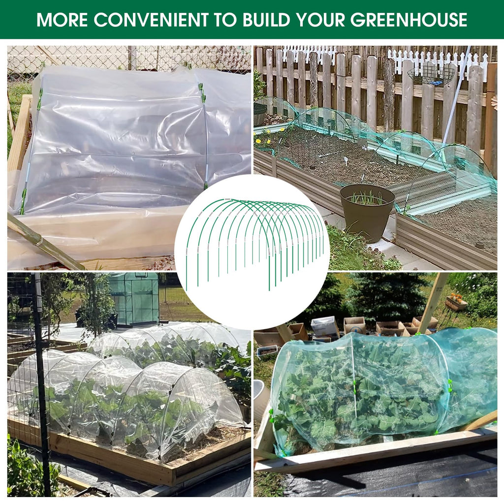 Hoyejyou 72Pcs Garden Hoops for Raised Beds Wide, 12 Sets of 8Ft Greenhouse Hoops Grow Tunnel, Rust-Free Fiberglass Hoops Frame for Row Cover Netting Shade Cloth DIY Garden Stakes Supplies