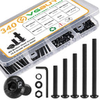 VGBUY 340Pcs M4 Screw Kit, Black M4 Screws Bolts, 25/30/35/40/45/50mm Metric Button Head Cap Screw Assortment Kit with Washer Nuts,10.9 Grade