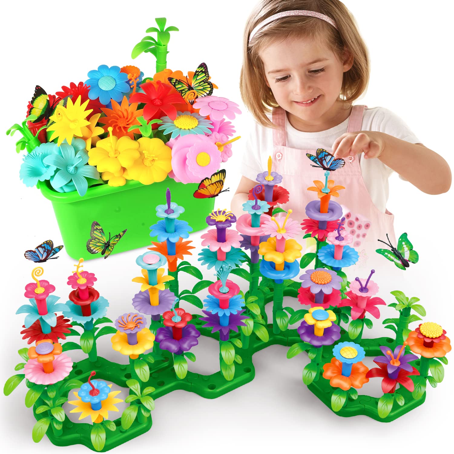 SpringFlower Toys for Girls 3 4 5 6 7 Years Old, Flower Garden Building Kit with Storage case,Educational STEM Toy and Preschool Garden Play Set for Toddlers, for Kids,148pcs