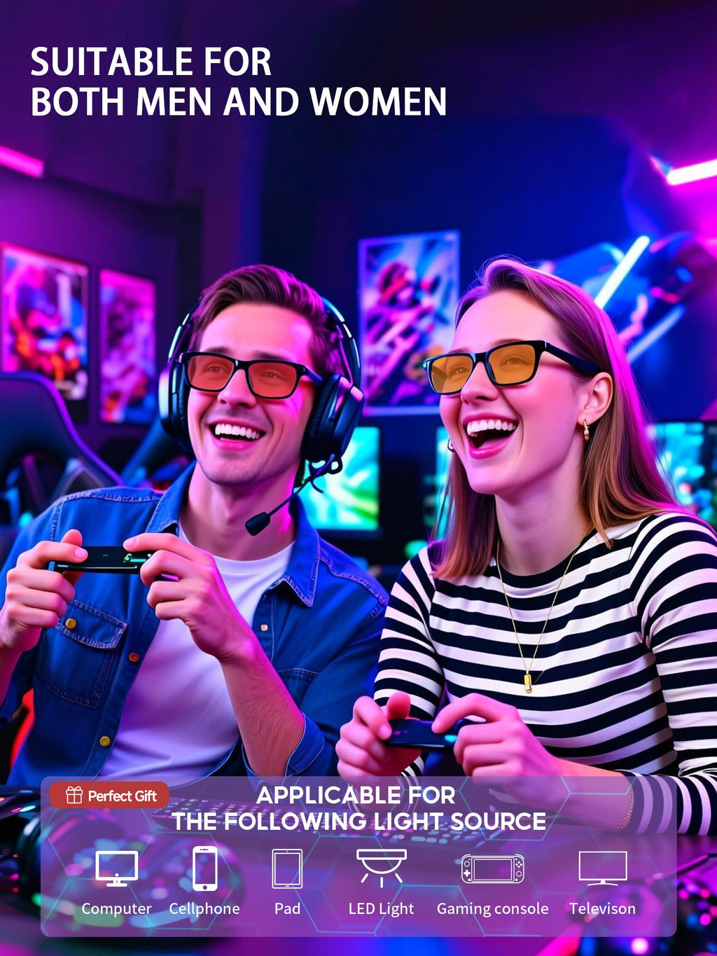 VMJFBJ Blue Light Glasses for Men Woman, Anti Blue Light Blocking Glasses with Amber Lens for Computer Screen Monitor Gaming Better Sleep Reduce Eye Strain Gamer Glasses