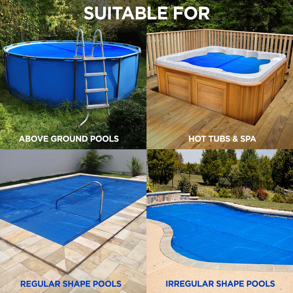 16' x 36' Rectangular Solar Cover for Inground and Above Ground Pools, 12 Mil - Premium Heavy Duty Solar Blanket for Above Ground Pool, Blue - Made in USA