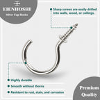 EIENHOSHI 105 Pcs Screw Hooks, 6 Sizes Silver Cup Hooks, Screw in Hooks for Hanging, Metal Cup Hook Screw in (1/2", 5/8", 3/4", 7/8", 1'', 1-1/4")