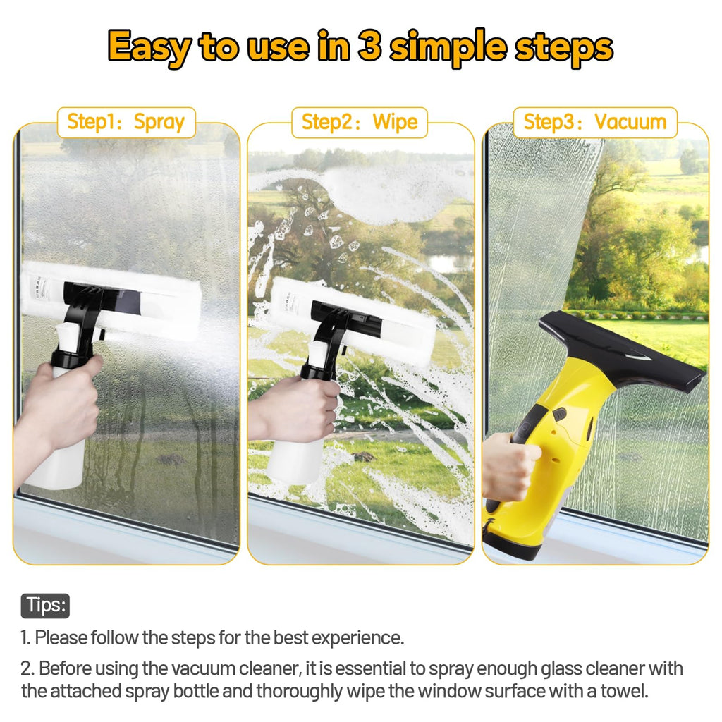 Rechargeable Window Vac, Electric Window Vacuum Squeegee, with 11 in. and 6.7 in. Squeegee Blades, Cordless Window Vacuum Cleaner Set for Cleaning Windows, Shower Doors, Mirrors, Tiles