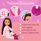 Glitter Girls – 14-Inch Fashion Doll – Straight Brown Hair & Brown Eyes – Striped Tunic & Glitter Boots – Hair Bow & Heart Leggings – 3+ Years– Sarinia