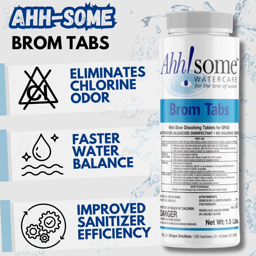 AhhSome 2-Inch Mini Bromine Tablets 1.5 Lbs for Spa and Hot Tub Sanitizer | Slow-Dissolving Brominating Tabs for Pools | Chlorine Odor-Free, Long-Lasting Spa Water Treatment