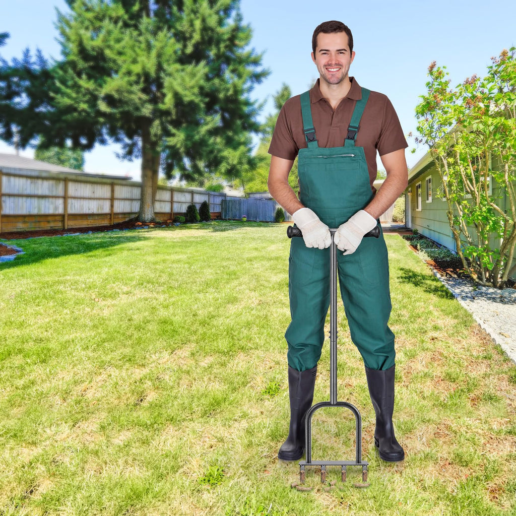 Dolibest Manual Aerator Lawn Tool, Manual Yard Plug Aerators with 4 Stainless Steel Semi-Open Plugs, Pre-Assembled Manual Grass Aerating Tool & Clean Hand Tool, Improving Lawn Health -37Inch