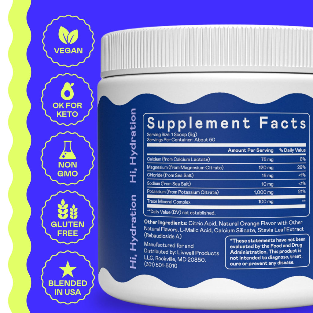 Hi-Lyte K1000 Electrolytes Powder Mix Orange Keto & Performance, 50 Servings