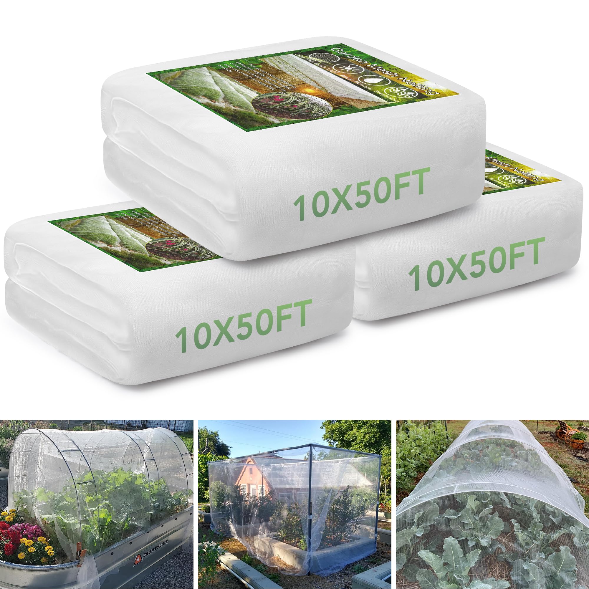 SWANGSA Garden Netting 10 X 50 FT 2 Pack, Ultra Fine Garden Mesh Plant Netting for Garden Protection Row Cover Raised Beds Screen, Protecting Plants Vegetables Flowers Fruit Trees