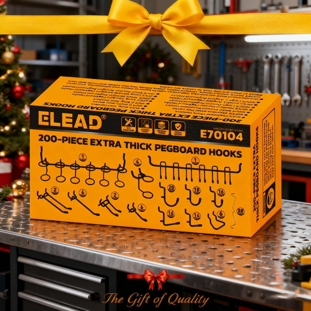 ELEAD 200-Piece Extra Thick Pegboard Hooks Set, 1/4" Heavy Duty Black Peg Board Organizer Accessories, Metal Pegboard Accessories with Pegs Lock, Peg Board Hooks for Hanging