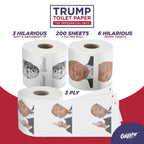 Gagster Donald Trump Toilet Paper - 3 Ply Funny Novelty Gag, 200 Sheets, Prank Gift Pack (2 Rolls Trump Images, 1 Roll Funniest Tweets) 3-pack