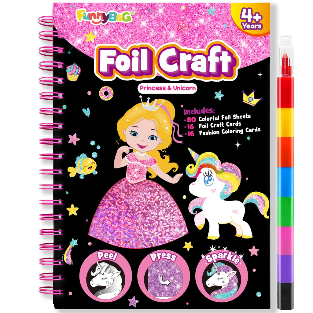 FUNNYB&G Foil Art Craft Kit for Kids, Princess Birthday Gift Toy for Girls