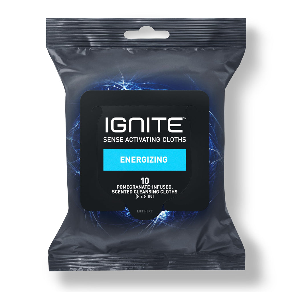 Ignite Mens Body Wet Wipes, Extra Thick 8" x 8" Shower Wipes, Energizing Scent, 10 Count (Pack of 5)