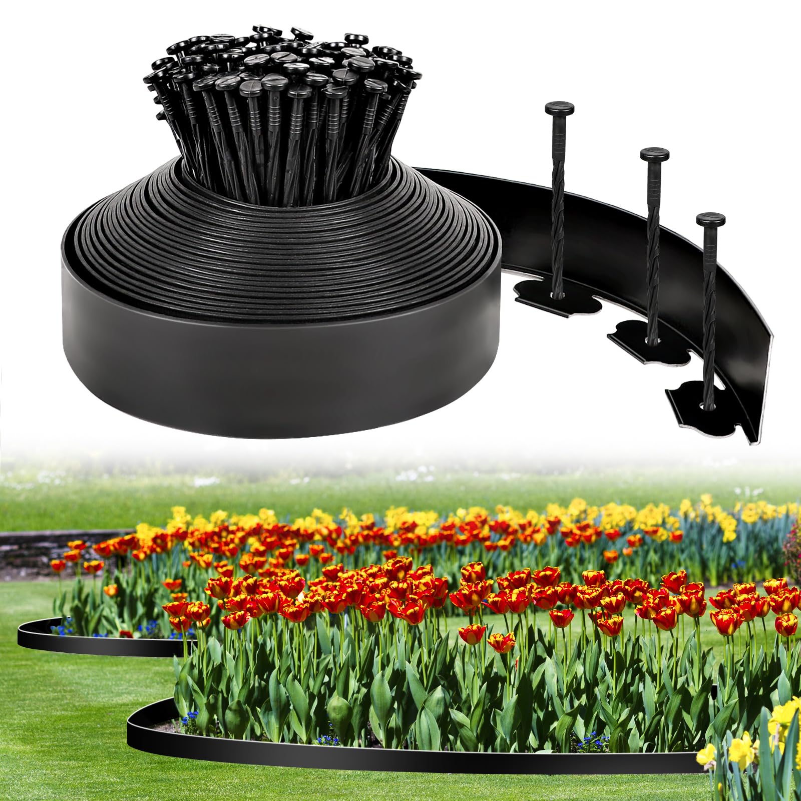 3 Inch x 50FT Garden Edging Border,Landscaping with 75pcs Spikes