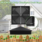 Azdele 4x4 Heavy Duty Aluminum Pyramid Post Caps Cover for 4x4 Nominal Wood Post(True 3.5" x 3.5"), with Matte Finish Powder Coated Surface, for Fence Wood Post of Decks or Corridors Black 4 Pack