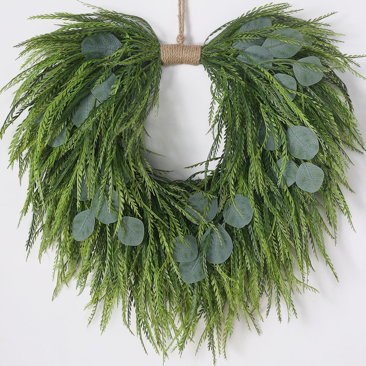 22" Artificial Eucalyptus & Saw Grass Wreath for Front Door Decor