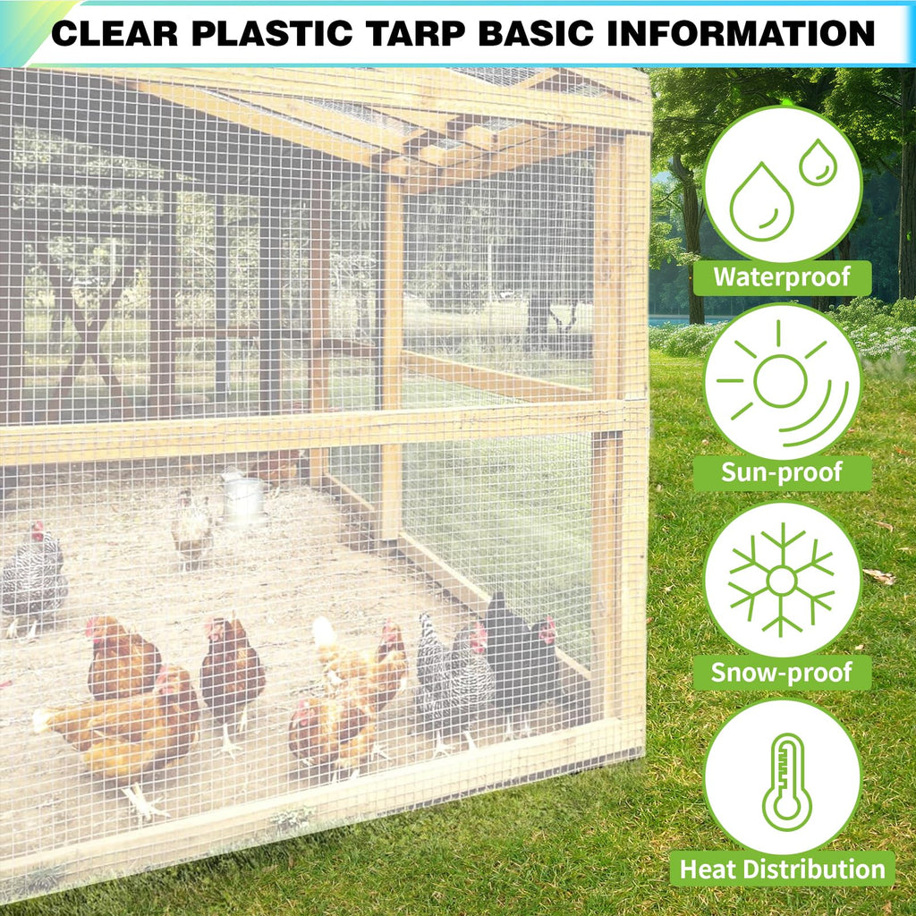 8x10Ft Clear Greenhouse Plastic Covering Tarp for Chicken Coop(16mil)