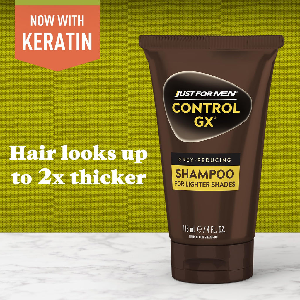 Just for Men Control GX Grey Reducing Shampoo for Lighter Shades of Hair, Blonde to Medium Brown, Gradual Hair Color with Keratin, 4 Fl Oz - Pack of 3 (Packaging May Vary)