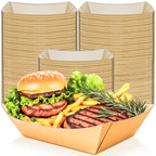 MotBach 125 Pack 5LB Extra Large Paper Food Boats Trays Disposable Paper Boat Plate Containers, Kraft Food Serving Tray Boat Basket Bowl for Snack Popcorn Burger Sandwich Taco BBQ Fries Dessert Nacho
