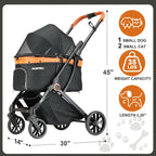 AOPEC Pet Stroller for Small Dogs & Cats – Easy One-Hand Fold, Supports Up to 35 lbs – Black