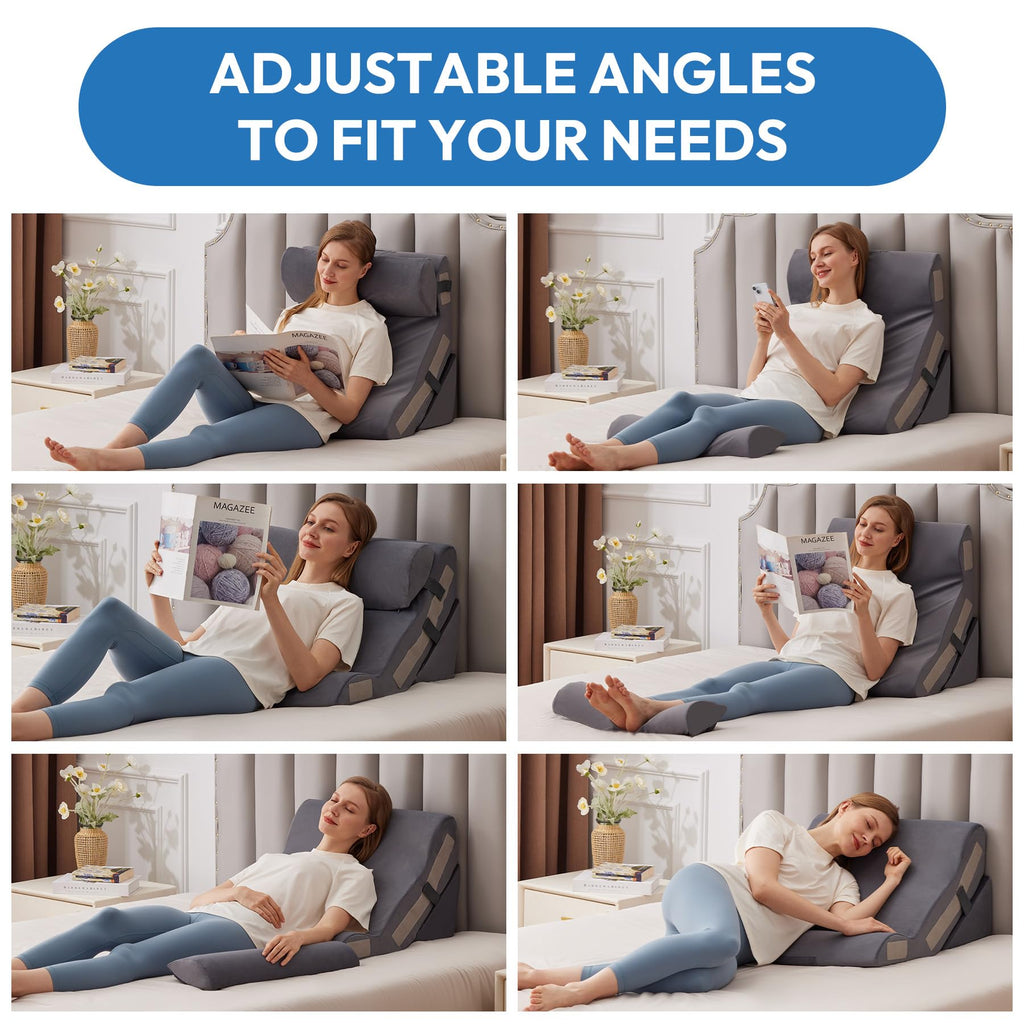 Ahpmeoa 3PCS Wedge Pillow Set for After Surgery, Back Pillow for Bed Sitting up, 10-in-1 Foam Wedge Pillow for Acid Reflux & Back Pain Relief, Post Surgery Pillow for GERD & Snoring, Plush Grey