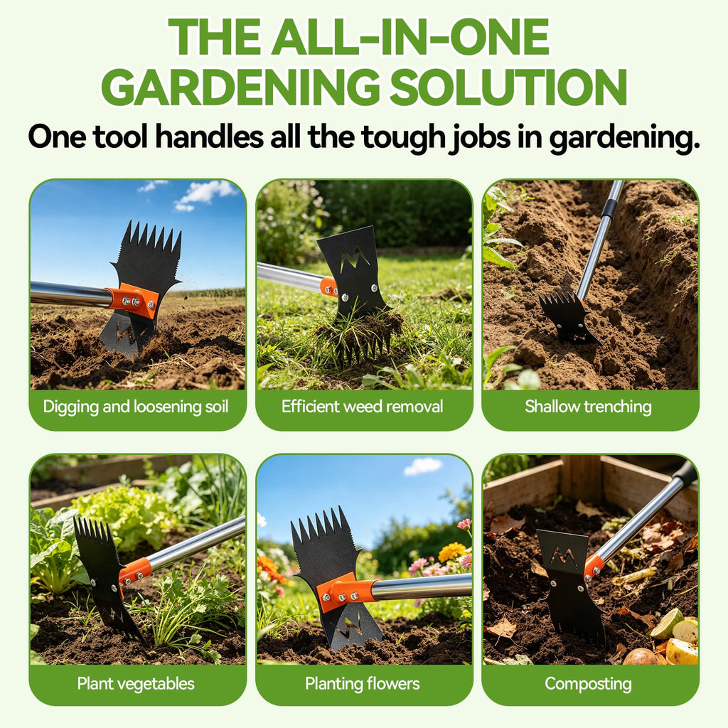 GlimHirvox Weed Puller Tool, 60" Stand Up 2-in-1 Weed Rake & Garden Hoe