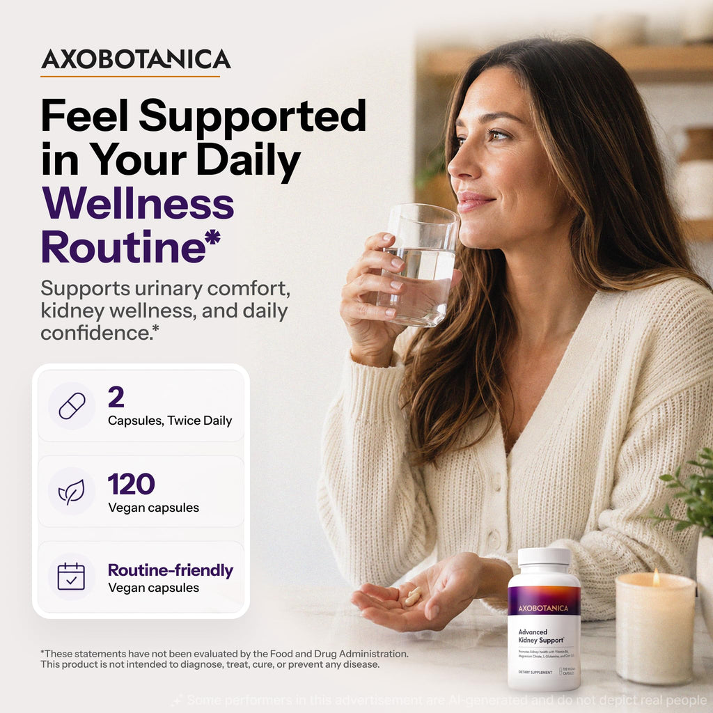 Axobotanica Kidney Cleanse Detox & Repair - Vitamin B6, Magnesium, L-Glutamine & Cornsilk - Kidney Support Supplement, Urinary Flow & Bladder Comfort - 120 Capsules (1 Bottle, 60 Servings)