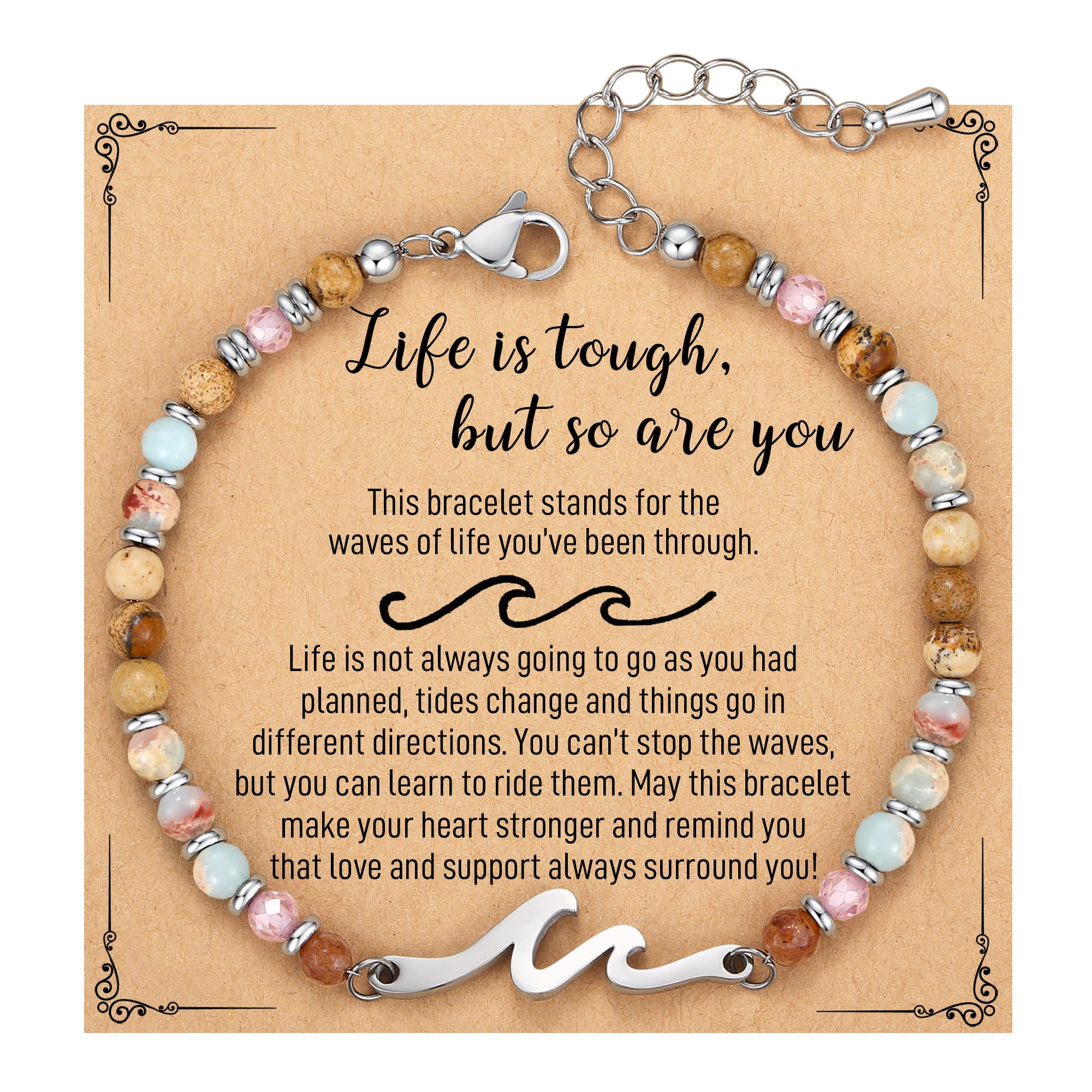 Inspirational Gifts for Women, Wave Bracelets, Life is Tough Jewelry