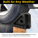 MaxxHaul Solid Rubber Wheel Chock 2-Pack | 8" x 4" x 6" Heavy-Duty Tire Stop | Non-Slip Traction Pads | Built-in Handle | All-Weather Vehicle Safety Block | Black | (70472)