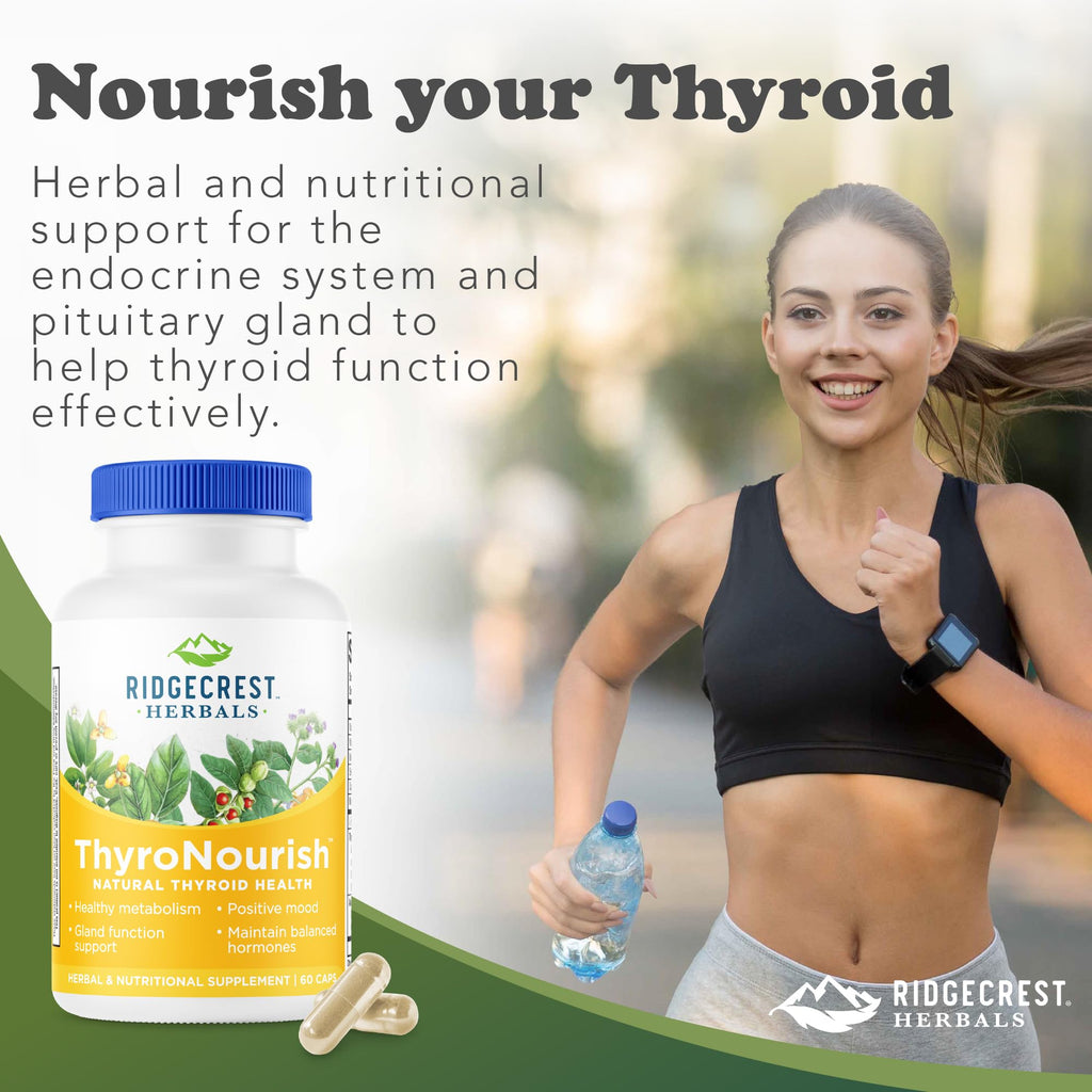 Ridgecrest Herbals ThyroNourish, Thyroid Support, Herbal and Vitamin Supplement with Ashwagandha, L-Tyrosine, Iodine, Copper, Kelp. Supports Energy, Metabolism Health, Normal Sleep (60 Caps, 30 Serv)