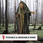 Haunted Hill Farm Life-Size Scary Poseable Talking Witch, Halloween Animatronic with Touch Activated Lights and Sound, Battery Operated Indoor or Covered Outdoor Halloween Decorations, Halloween Prop