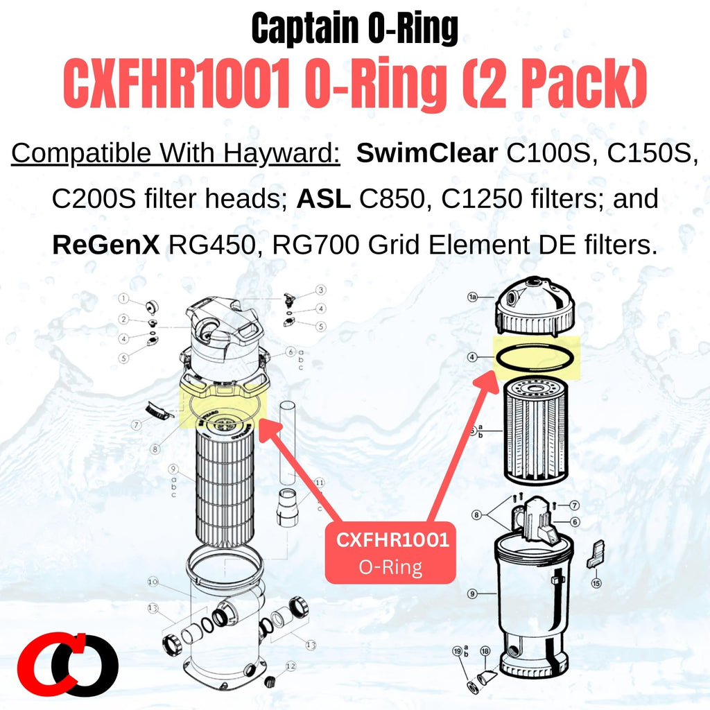 Captain O-Ring – Replacement CXFHR1001 / RGX45G O-Rings for Hayward SwimClear C100S, C150S, C200S. RG450, RG700, ASL C850, C1250 Filter Head (2 Pack)
