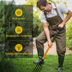 Pitch Fork for Garden, 4-Tines Garden Fork, 45-Inch Spading Fork, Heavy Duty Compost Digging Fork with Steel Handle and Enhanced D-handle, Orange